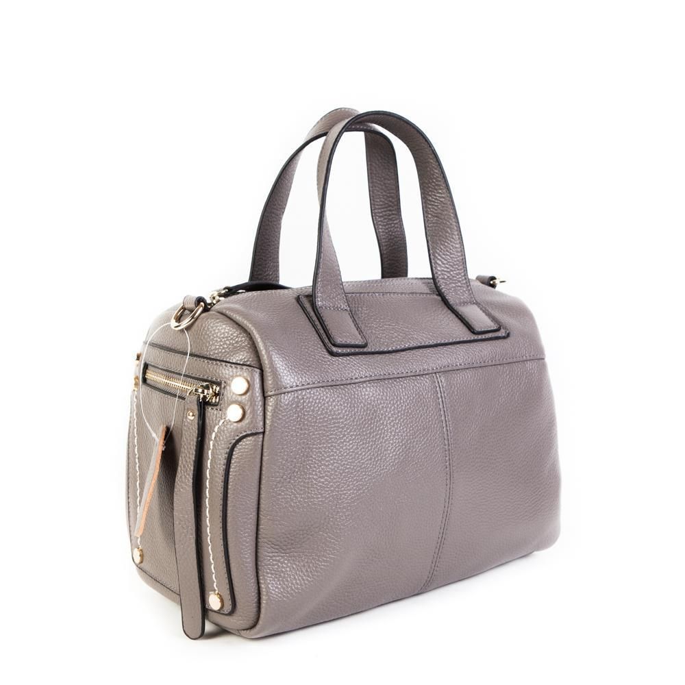 Стильная модная практичная женская средняя серая сумка из натуральной кожи 30х20х12 см с плечевым ремнём 9771 Grey