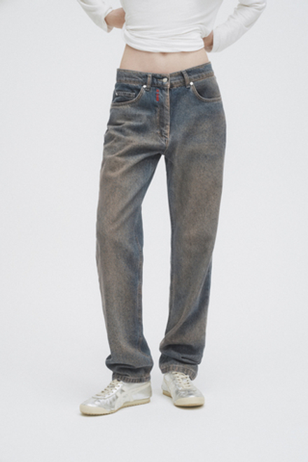 Джинсы женские прямые зеленого цвета Woman Jeans Straight Dirty Blue