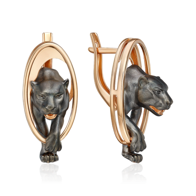 Серьги «Королевы саванны» с английским замком из красного золота