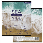 Тетрадь 36 л., А5, линия, Alingar "Sea vibe", скрепка, второй блок 60г/м2, мелованный картон (стандарт), 4 дизайна в пленке т/у