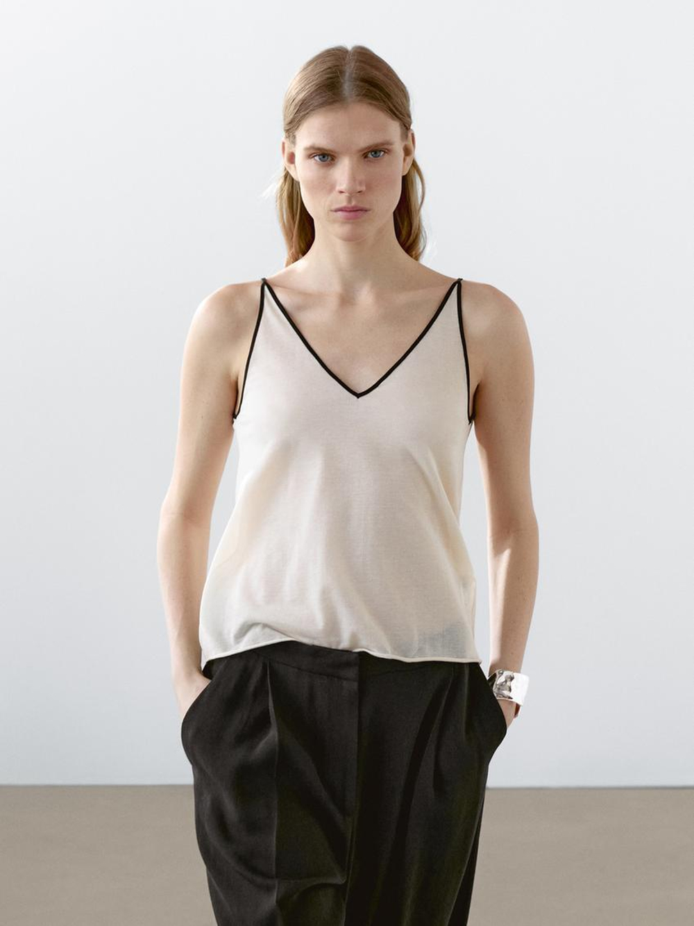 Massimo Dutti Топ из хлопка на бретелях, натуральный