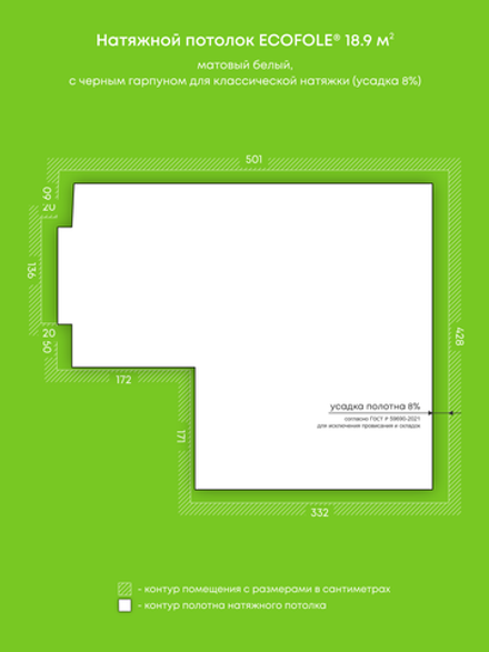 Натяжные потолки 18.9 м2, 2.5 м2, 7.4 м2, 2.1 м2, 1.2 м2, 1.9 м2