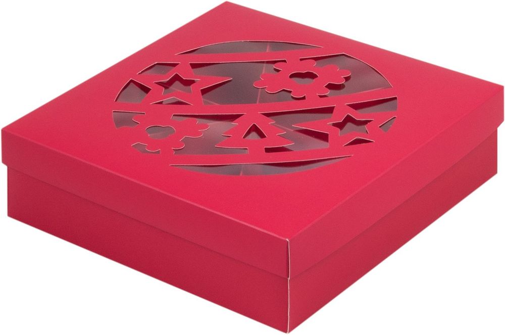 Коробка под ассорти сладостей красная &quot;Новогодний шар&quot; 20*20*5,5см (4 или 6 яч)