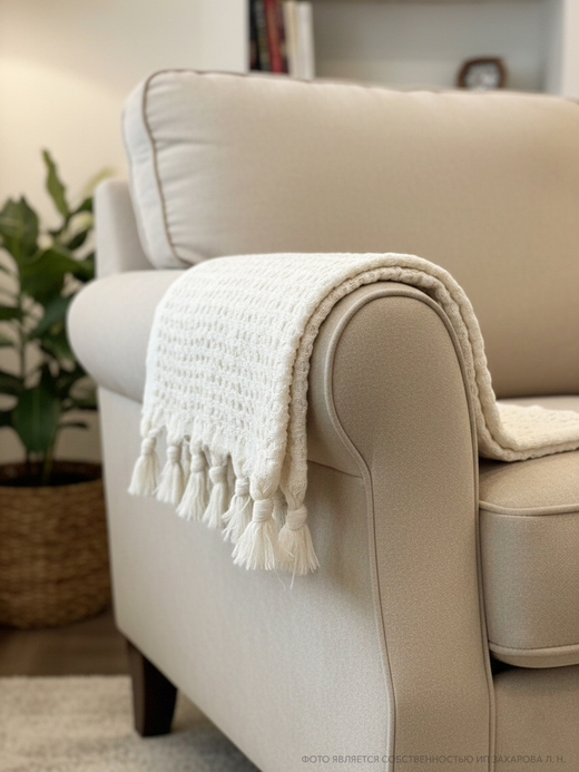 Плед-покрывало из хлопка Mia Waffle, цвет Кремовый