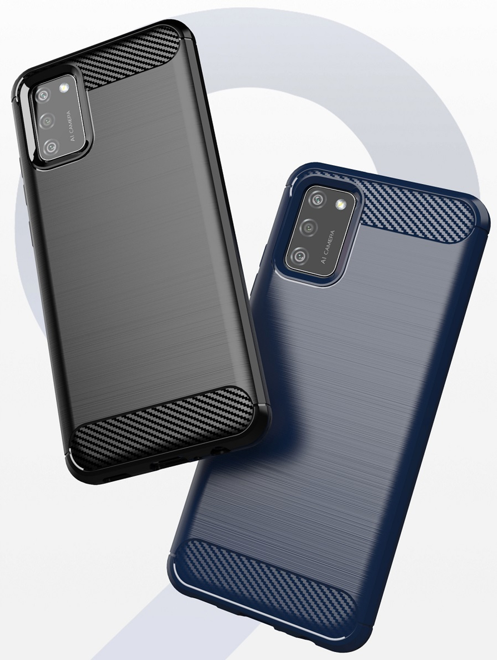 Темно-синий мягкий чехол для Samsung Galaxy A02S, серия Carbon (в стиле карбон) от Caseport