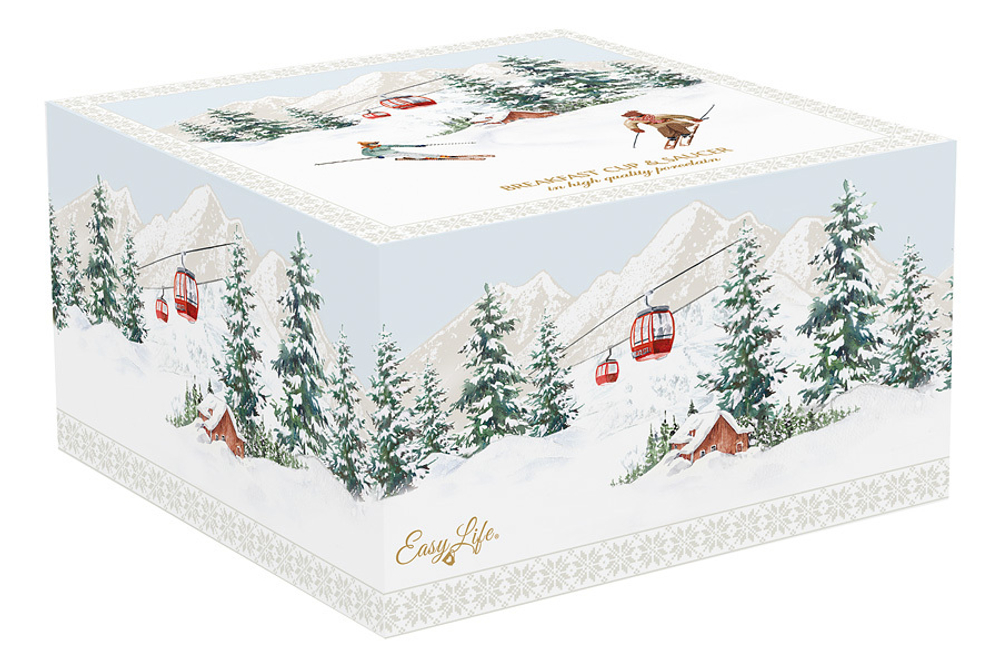 Чайная пара 400мл Easy Life Лыжники в горах Chalet белая