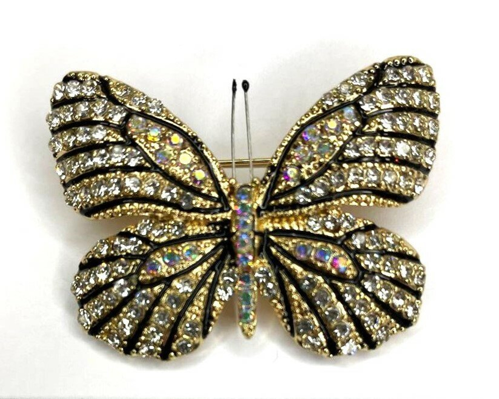 Брошь, брошка "Блестящая бабочка" со стразами