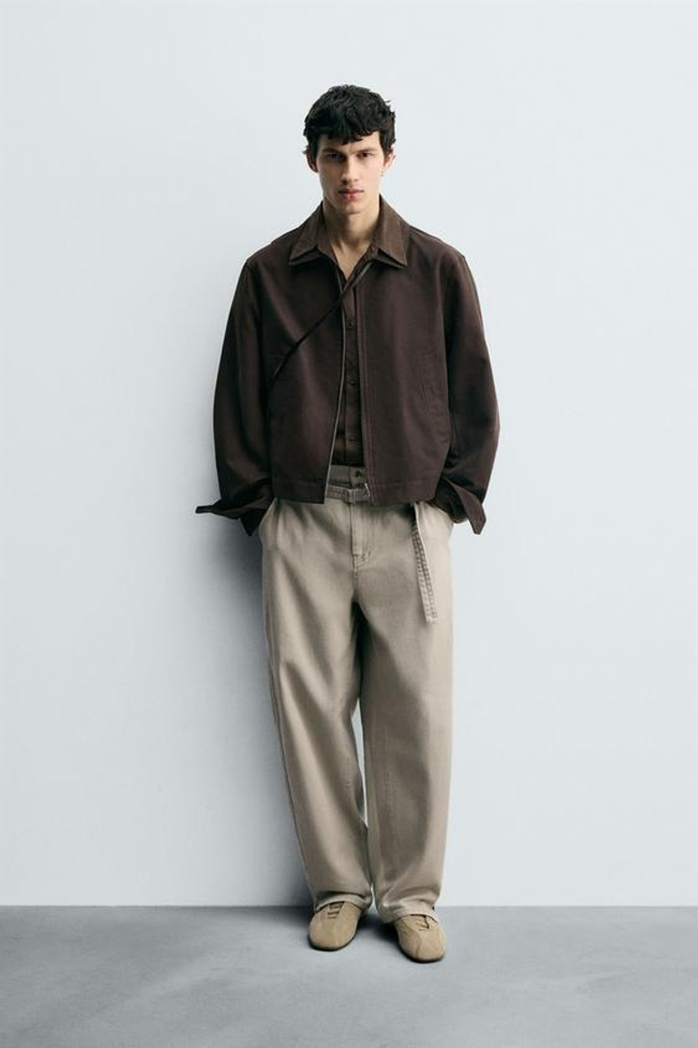 ZARA БРЮКИ WIDE BALLOON FIT С РЕМНЕМ, БЕЖЕВЫЙ