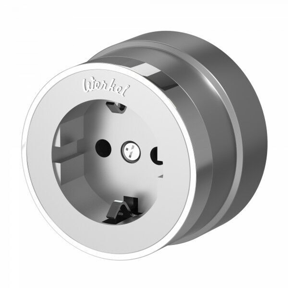 Розетка с заземлением серебро матовый/хром