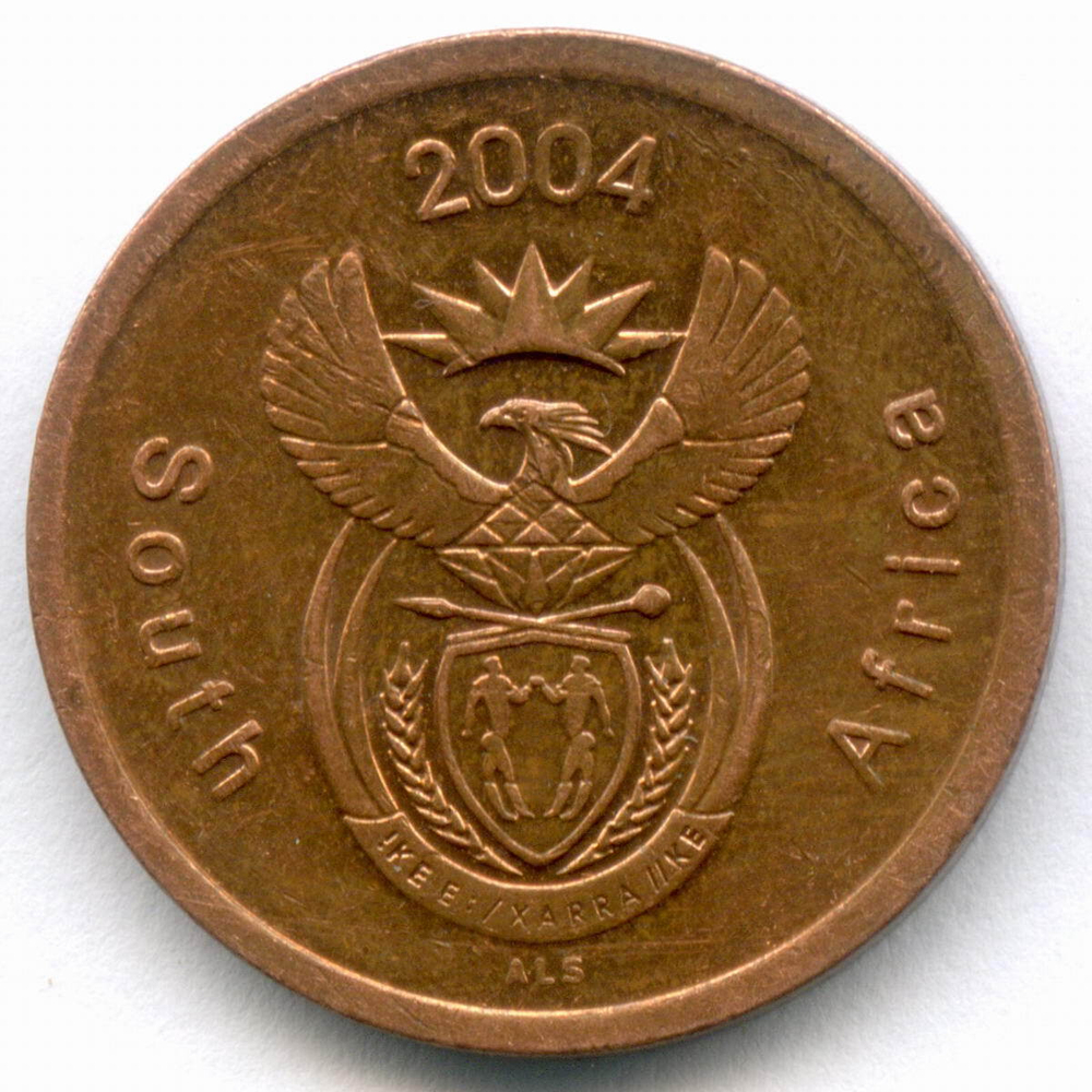 5 центов 2004 год. Южная Африка (ЮАР). Сталь с медным покрытием, диаметр 21 мм. XF-AU
