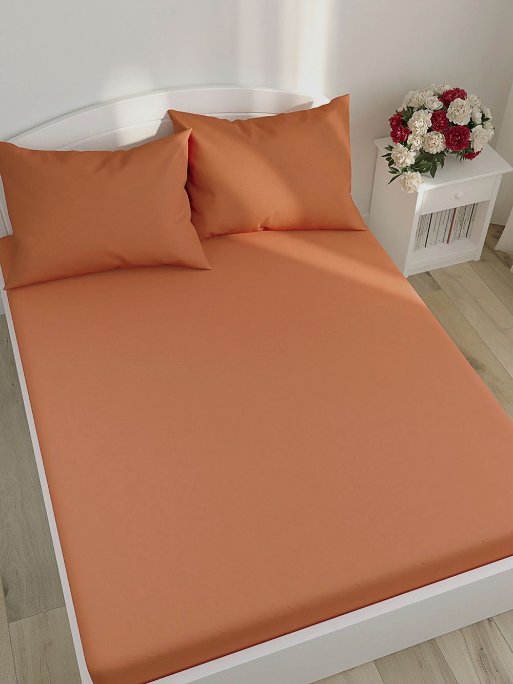 Простынь на резинке Полисатин Simple House "Золотая охра" 160x200 см