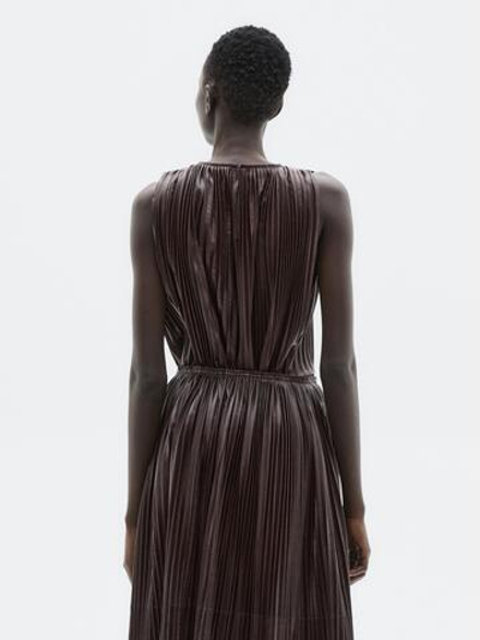 Massimo Dutti Длинная блузка из кожи наппа со складками - Limited Edition, коричневый