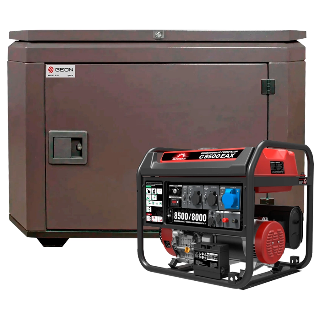 Генератор бензиновый SUNREKA G8500EAX с кожухом Geon 1400SS RAL 8019