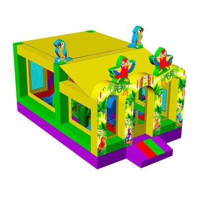 Коммерческий надувной батут «Попугаи и друзья» с крышей, 6x4x4 м