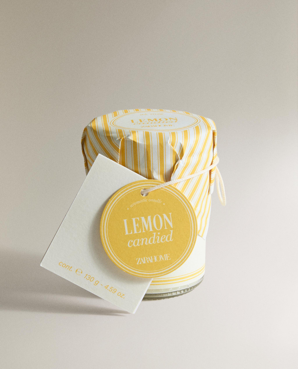 Zara Home Свеча ароматическая Lemon Candied 130 г, растительный воск, аромат свежий цитрусовый, Горчичный