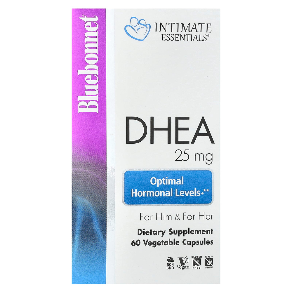 Bluebonnet Nutrition, Intimate Essentials, ДГЭА, для мужчин и для нее, 25 мг, 60 вегетарианских капсул