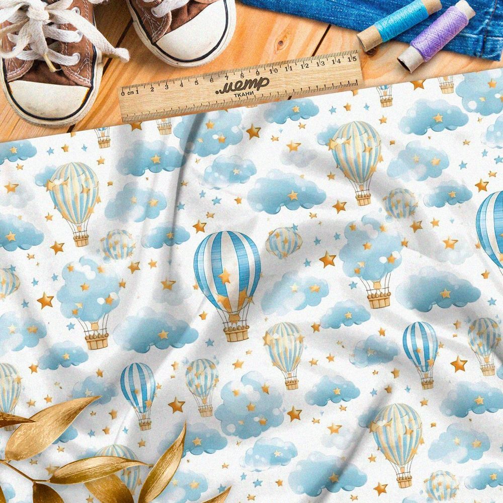 Ткань премиум флис воздушные шары в облаках