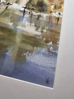 Картина авторская акварельная в паспарту 30х40 см на стену для интерьера "Берег Сетуни. Осень"