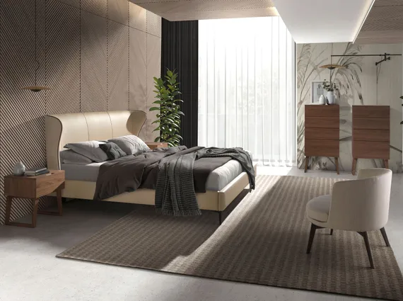 Кровать Angel Cerda 7157, кремовая экокожа