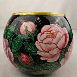 Вазочка с ручной росписью Палех "Пионы"