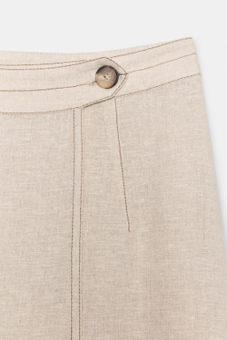 ZARA ЛЬНЯНАЯ ЮБКА НА ЗАПÁХЕ СО СТРОЧКОЙ, СВЕТЛО-БЕЖЕВЫЙ