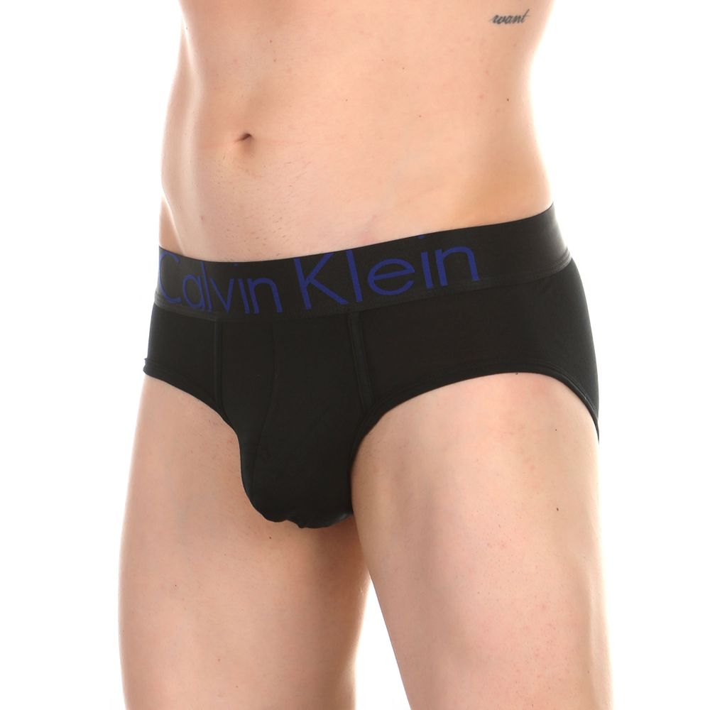 Мужские трусы брифы черные с синими буквами Calvin Klein