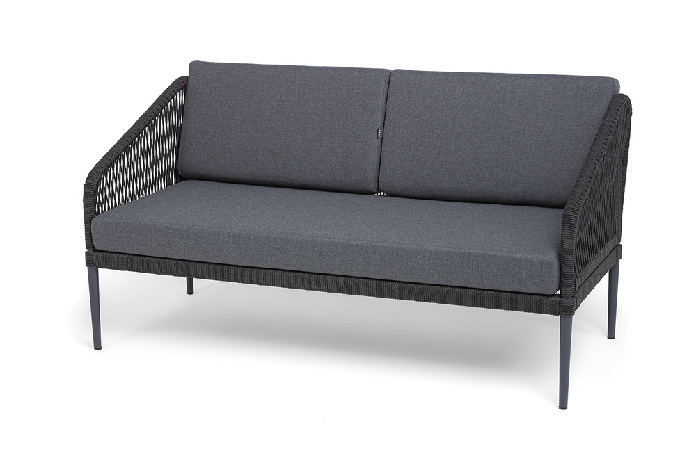 "Канны" лаунж-зона 4-местная (разборная) из роупа со столиком "Диего" цвета "серый гранит", роуп темно-серый круглый, ткань темно-серая