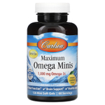 Carlson, Maximum Omega Minis, омега-3, натуральный лимонный вкус, 1000 мг, 120 миникапсул (500 мг в 1 капсуле)