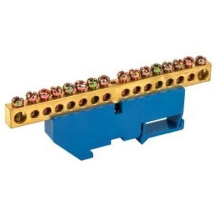 Шина «N» нулевая с синим изолятором на DIN-рейку 8x12мм стойка бол. 16 групп REXANT