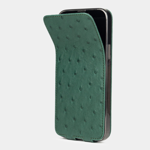 Чехол для iPhone 14 Pro из кожи страуса, зеленого цвета