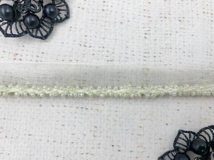 Кант органза с бисером, ш. 1,5 см, бисер ш. 0,5 см, айвори