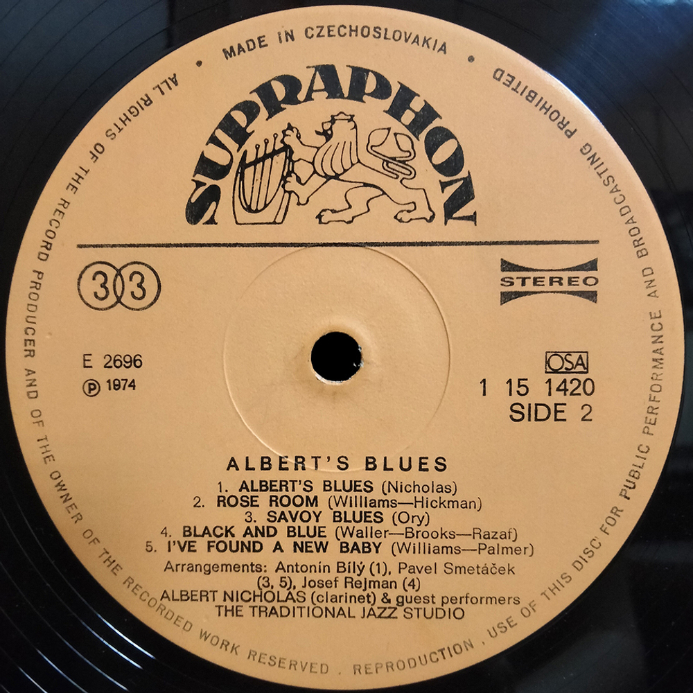 Albert Nicholas And The Traditional Jazz Studio / Albert's Blues (LP)