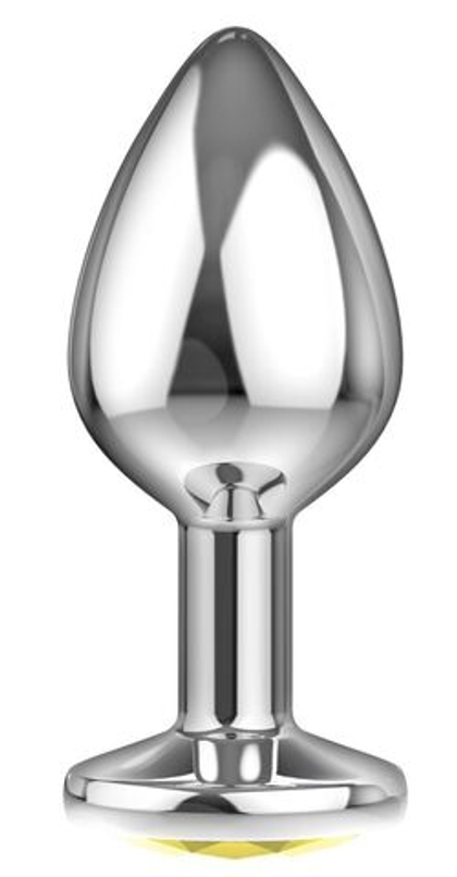 Большая серебристая анальная пробка Diamond Yellow Sparkle Large с жёлтым кристаллом - 8 см.