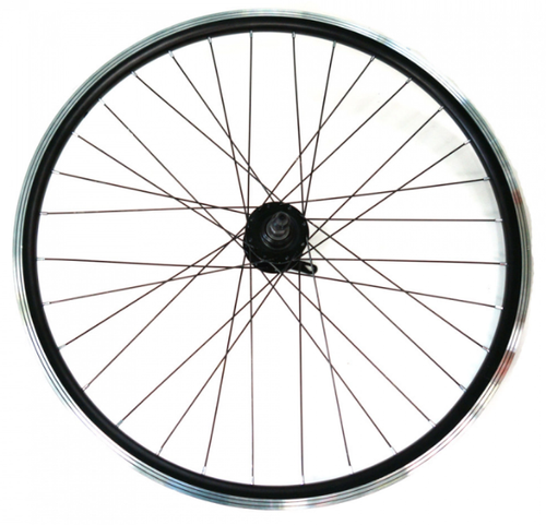 Колесо 26" переднее, алюминиевый двойной обод, алюм. втулка, черное, 32Н Disk ПП+эксцентрик