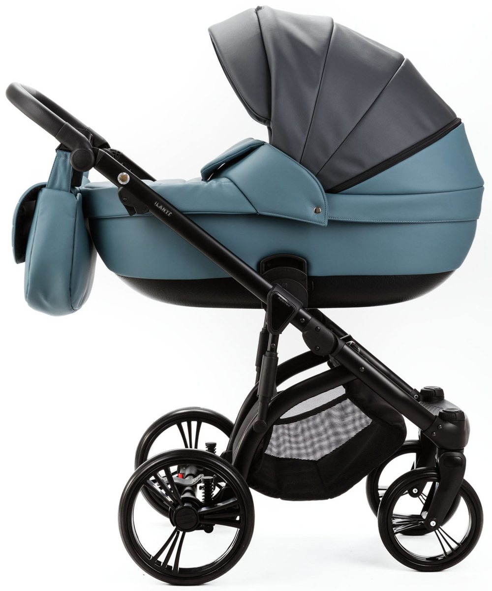 Детская коляска Adamex Lanti Deluxe 3 в 1 LN-SD42 (Т. СЕРАЯ. КОЖА + СЕРО-ГОЛУБ.КОЖА)