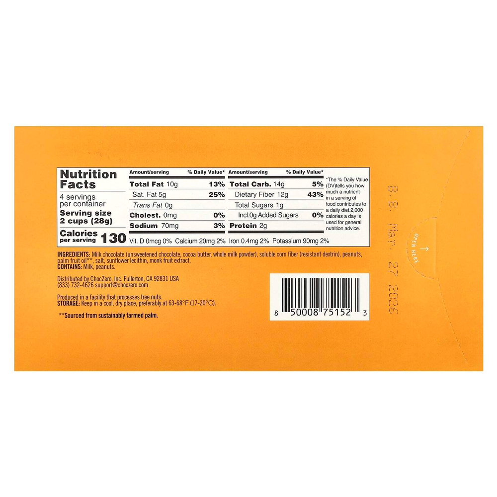 ChocZero, Чашки с арахисовой пастой, молоко, 8 чашек, 113 г (4 унции)