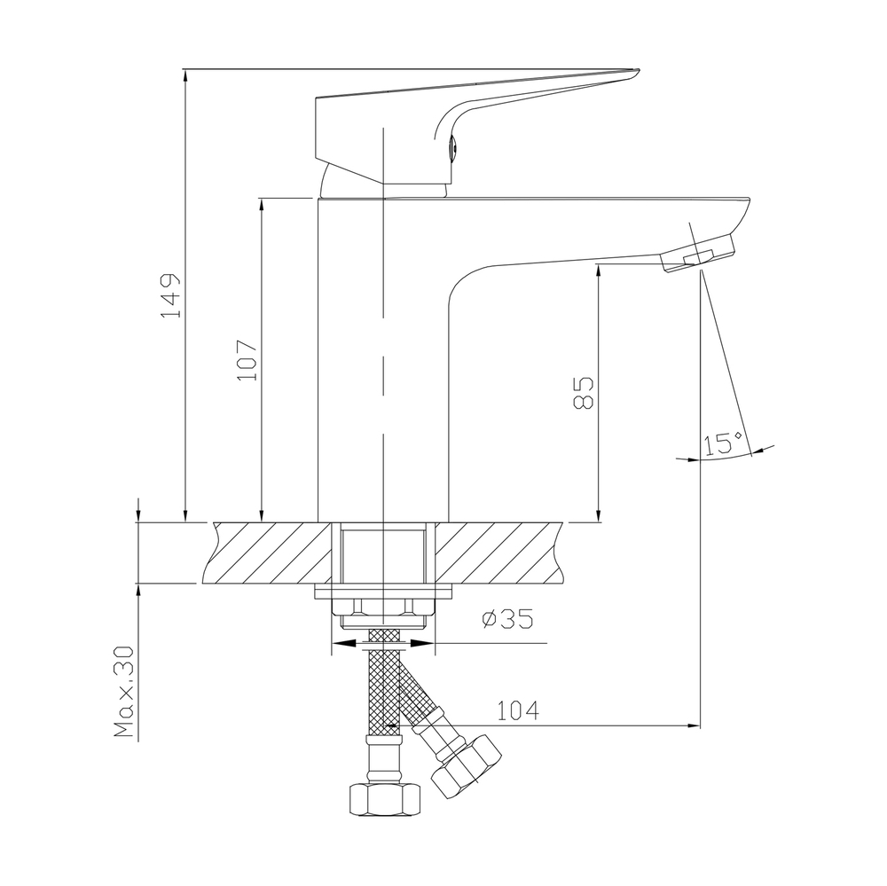 Смеситель для раковины 35k MIXLINE ML14-04BL б/отв п/гайку  ЧЕРНЫЙ (без подводки)