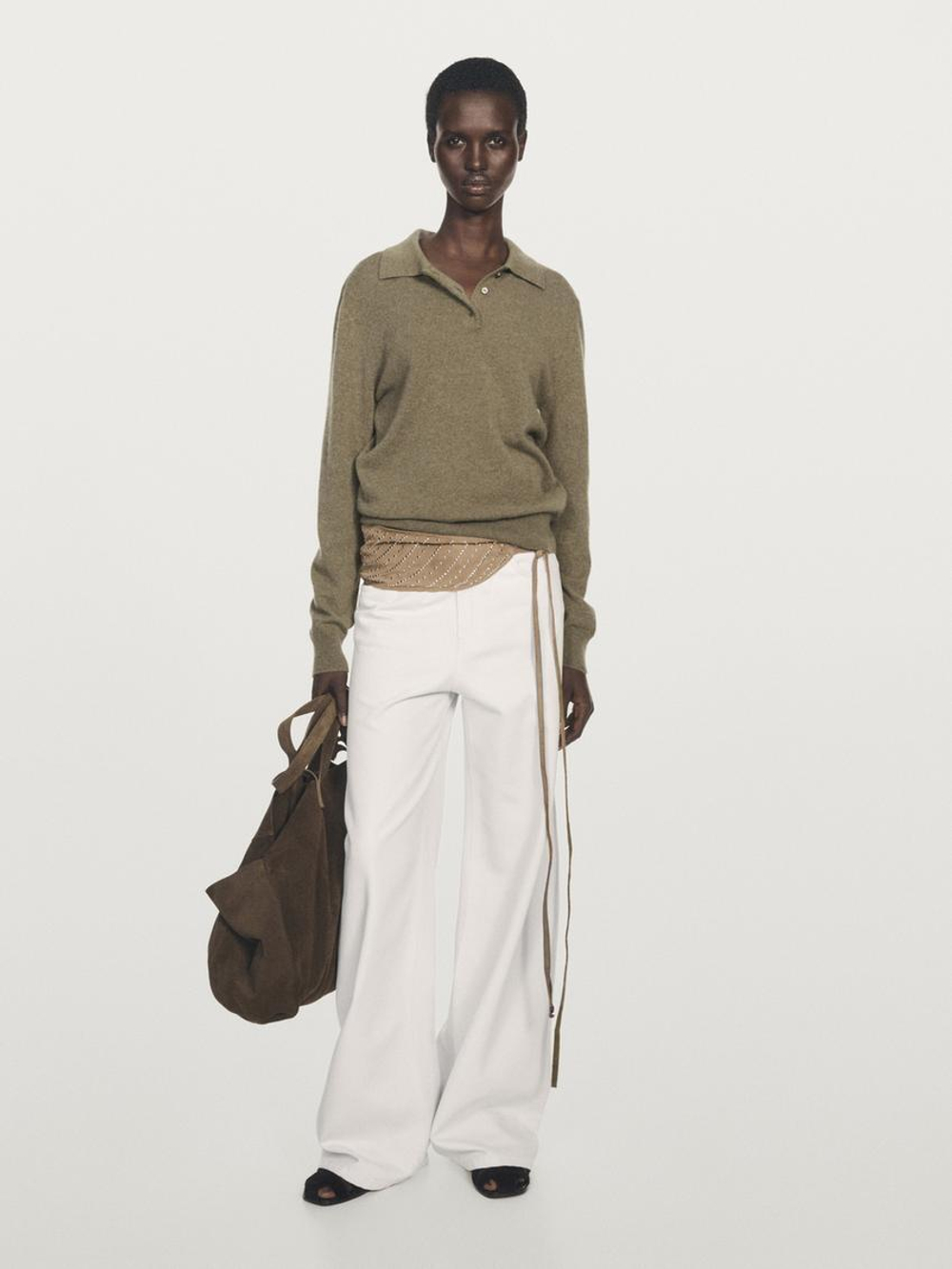 Massimo Dutti Трикотажный свитер поло из 100% кашемира, зеленый