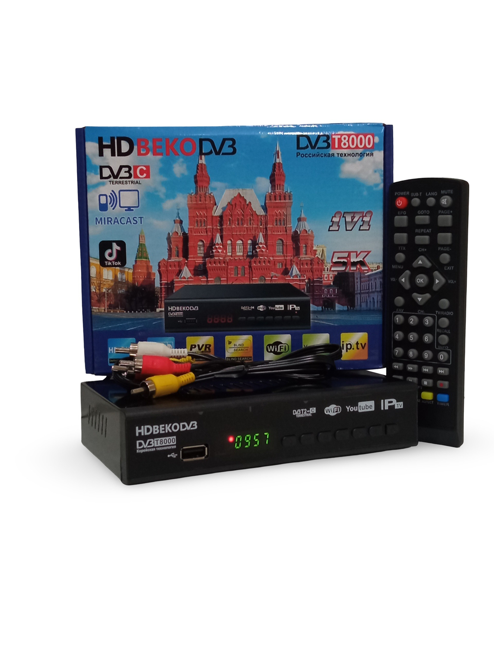 Цифровая телевизионная приставка DVB-T2/C Wi-Fi Miracast T8000 HDBEKODVB