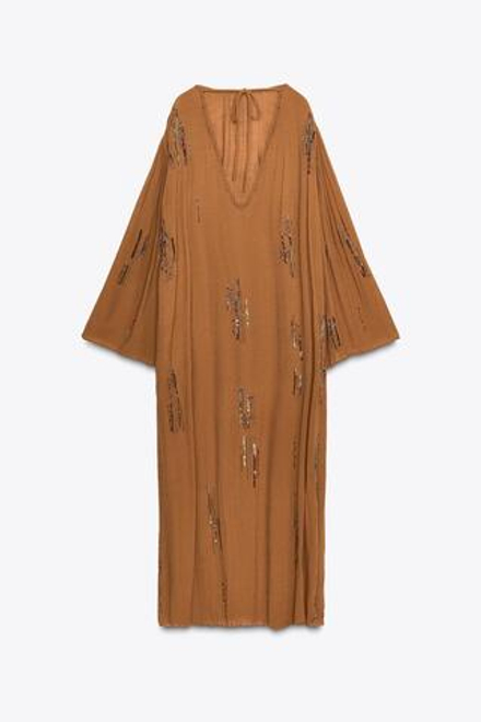 ZARA ПЛАТЬЕ С БУСИНАМИ — ZW COLLECTION, ОХРА