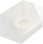 Коробка для 2 капкейков БЕЛАЯ с пластиковой крышкой 16 х 10 х 10 см