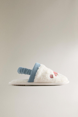 ZARA HOME ДЕТСКИЕ ТАПОЧКИ С ВЫШИВКОЙ "ГОНЧАЯ СОБАКА", БЕЛЫЙ