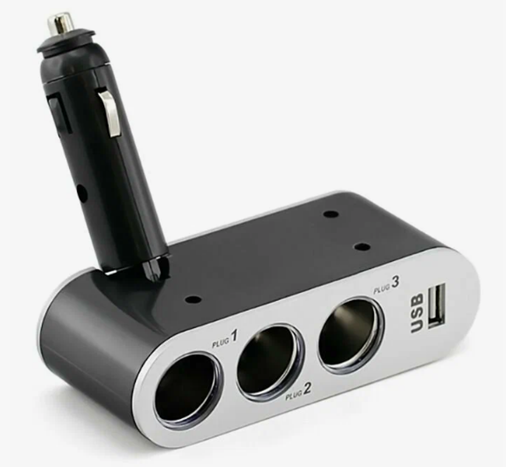 Разветвитель прикуривателя 3гнезда + 1USB+ цельный RV-005/WF0100 с подсветкой поворотный