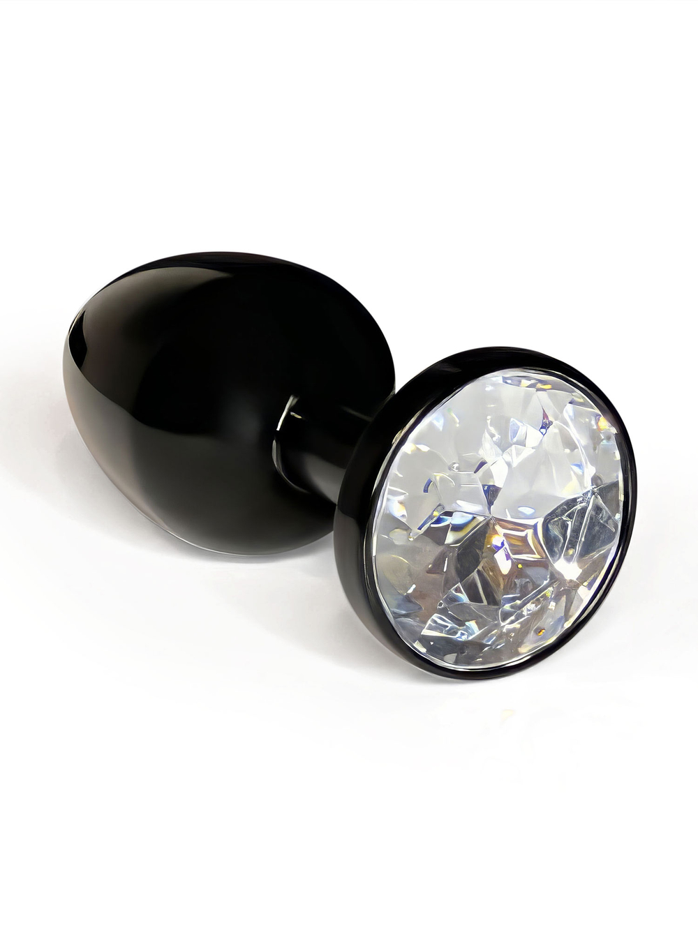 Анальная пробка металлическая черная с белым кристаллом Fantasy Toys (S)