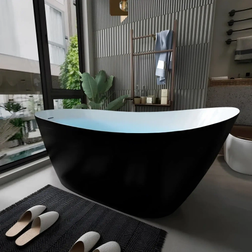 Ванна GLORIA170GMB акриловая (1700x750x720) отдельностоящая, черная матовая снаружи, белая внутри со сливом-переливом Ceruttispa