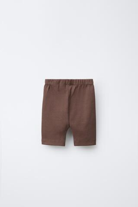 ZARA ШОРТЫ-ВЕЛОСИПЕДКИ В РУБЧИК С НАШИВКОЙ, КОРИЧНЕВЫЙ