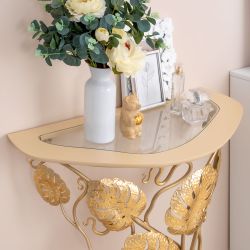 Консоль Monstera Deliciosa Glass (Монстера) Айвори Мраморное золото