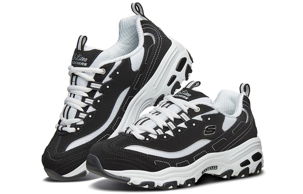 Skechers D'LITES black and white panda thick-soled low-cut daddy shoes women's black and white