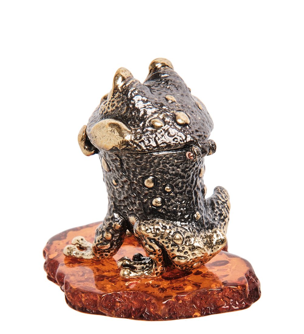 Народные промыслы AM-3278 Шкатулка «Лягушка Ква» (латунь, янтарь)