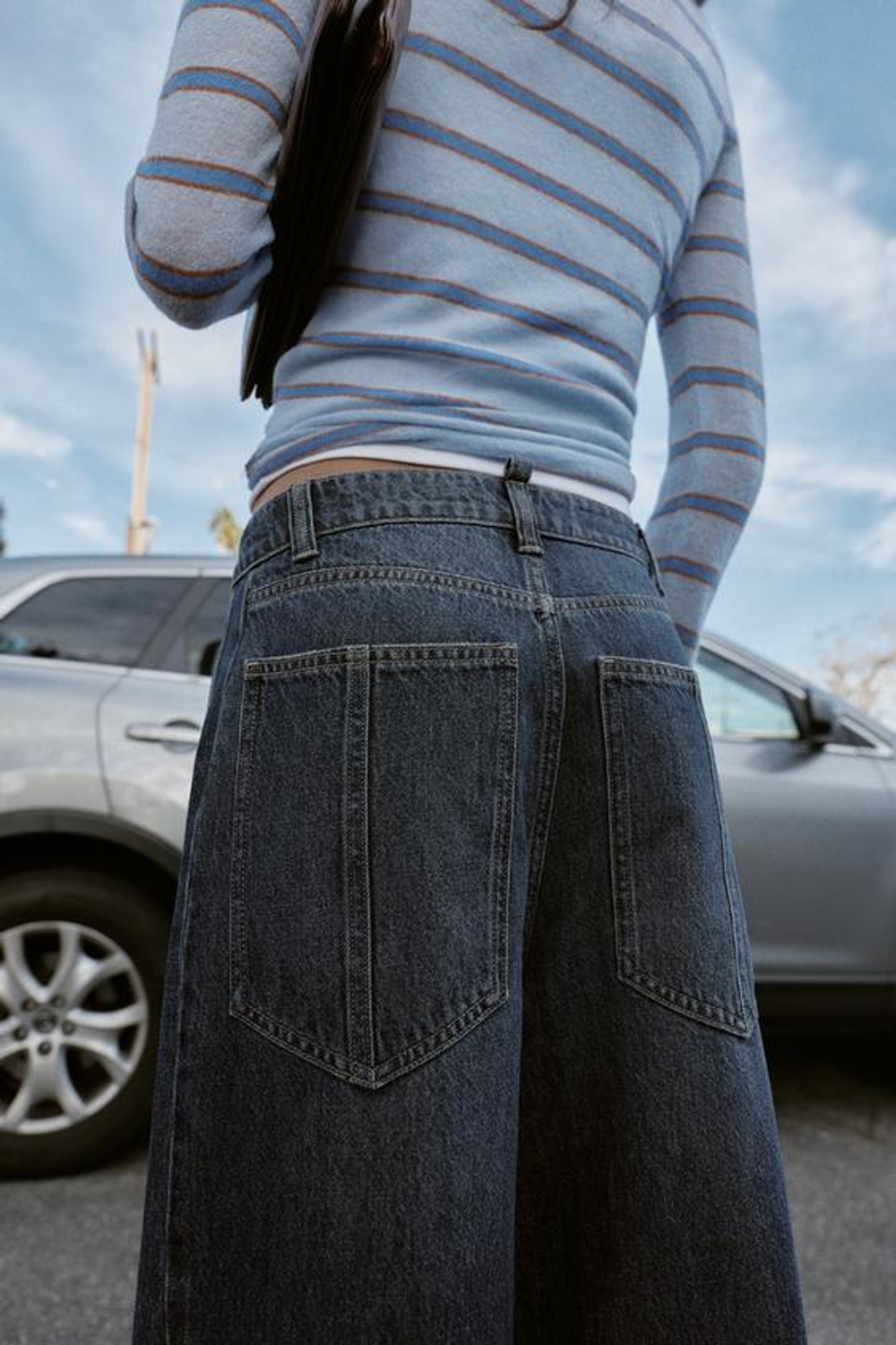 ZARA ДЖИНСЫ Z1975 WIDE LEG СВОБОДНОГО КРОЯ СО ШВАМИ, СИНИЙ